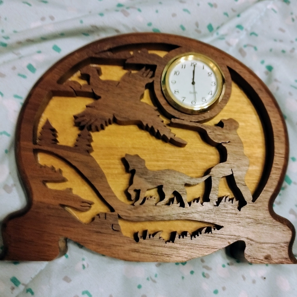 Handmade Wood Pheasant Hunting Clock